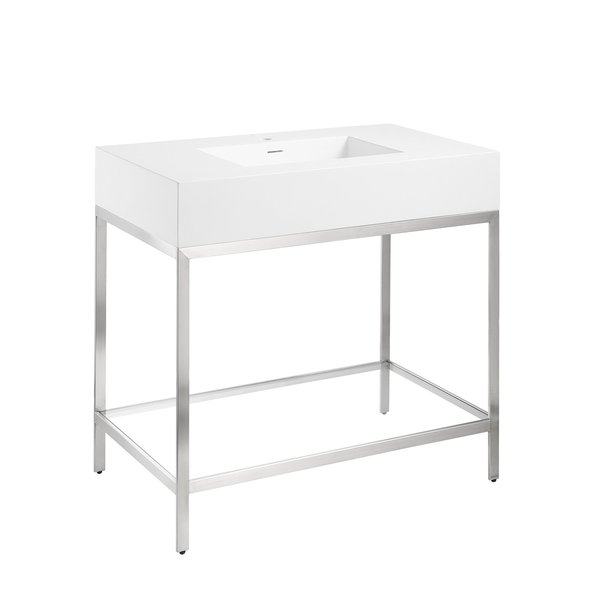 Anzzi 36 in. Console Sink in Brushed Nickel with Matte White Counter Top CS-FGC001-BN